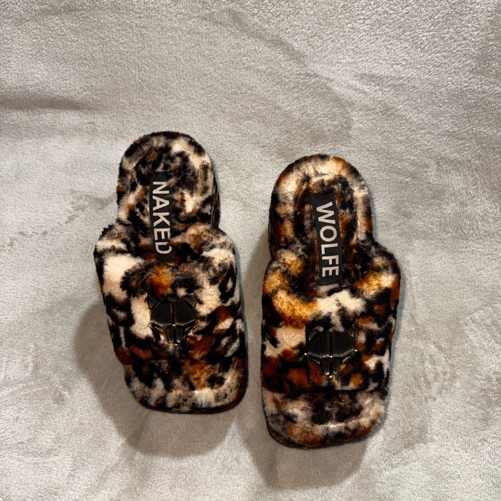 Fuzzy Leopard Print Platform Sandal - Brown Black Cream - Picture 4 of 6